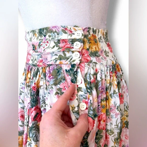 Vtg 80s Floral Cottagecore High Waist Floral Midi Skirt With Pockets XS - Picture 4 of 14